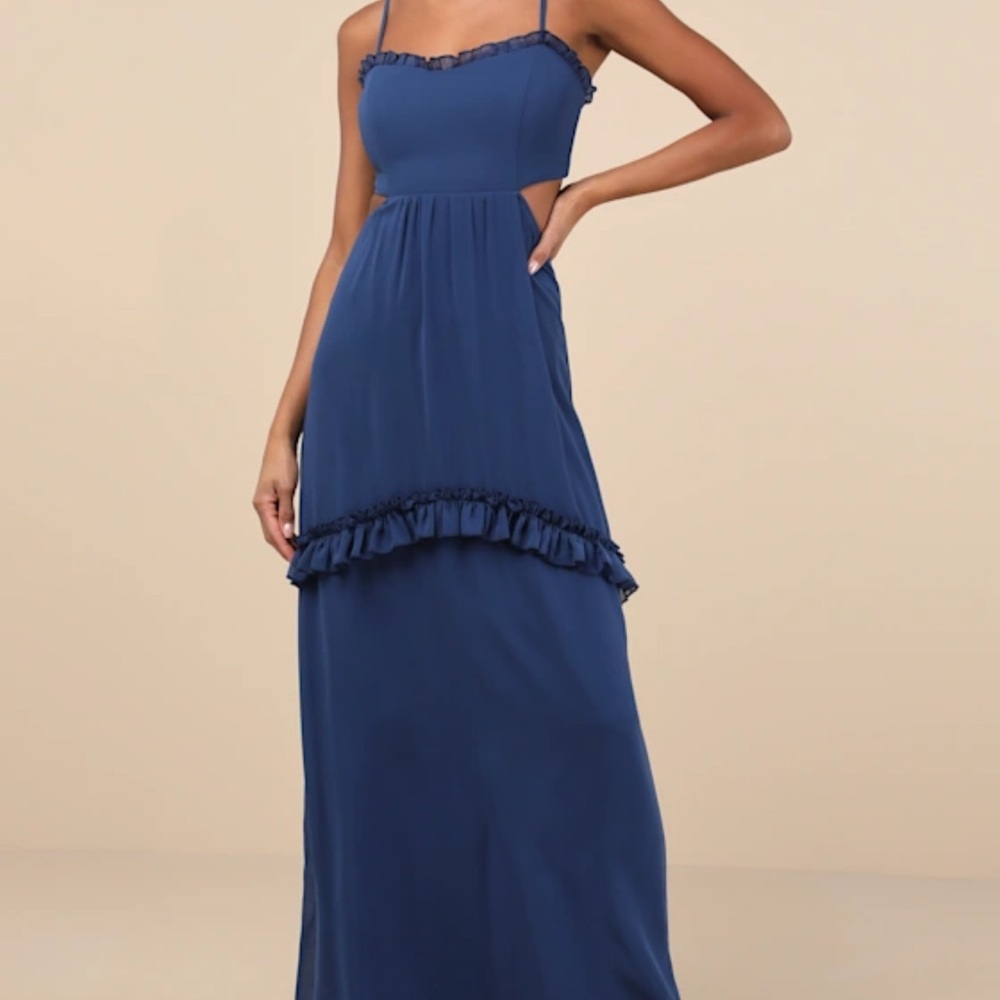 Lulu's Navy Ruffle Maxi Dress